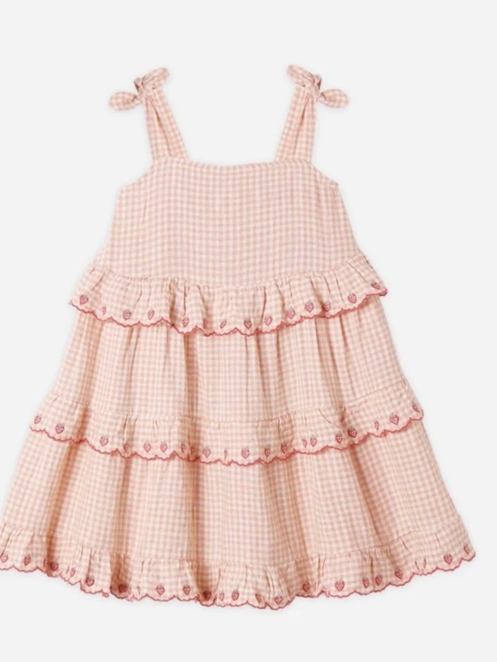 Rylee + Cru nwt Lindsay Arnold collab Pink Gingham Tiered Tie-Shoulder Dress
